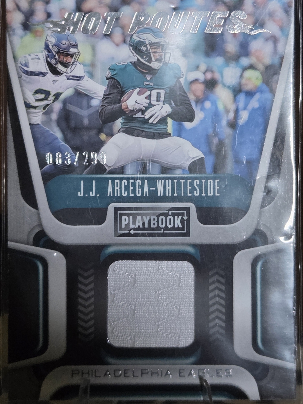 J.J. Arcega-Whiteside Playbook Hot Routes Game-Used Jersey Card